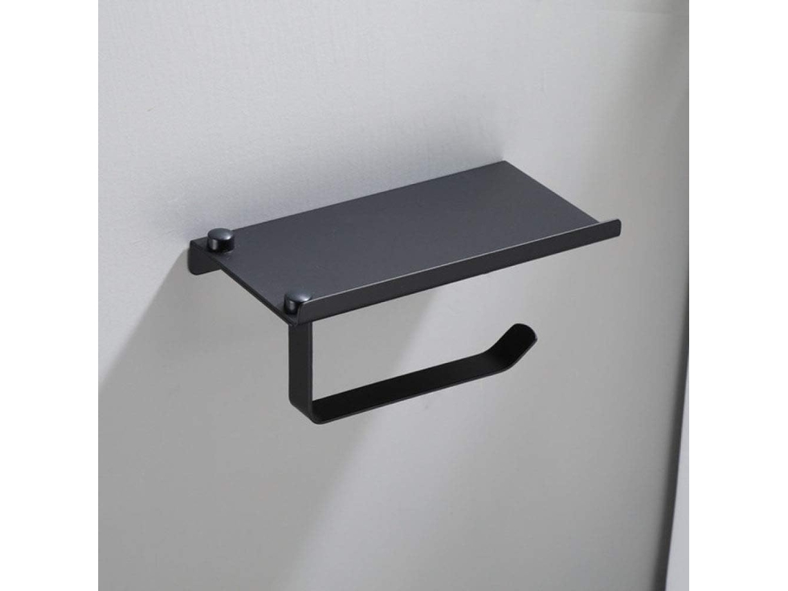 Suporte De Parede Preto Para Papel Higiênico Com Prateleira.