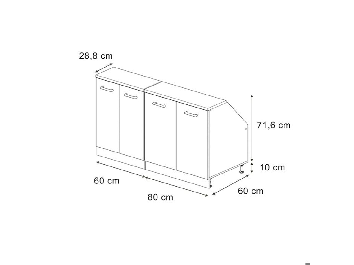 Móvel Sob Inclinação R-line, 140cm Conjunto De 2 Caixas 60 Cm De Profundidade, Azul-cinza/antracite, Vicco 60098