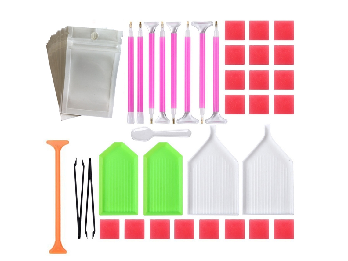 Kit com 56 Ferramentas e Acessórios para Pintura com Diamantes, Incluindo Bandeja de Plástico e Suporte. AQUAFORGE