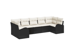 Conjunto 7 Conjunto De Sofá De Jardim Vidaxl Preto Vime Pe (289 X 124 X 85 Cm)