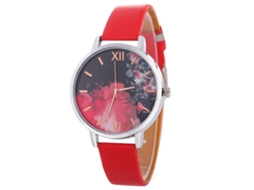 Relógio Casual Feminino Estilo Coreano Pulseira de Couro Quartzo Vermelho