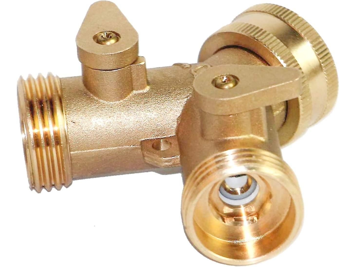 Divisor De Mangueira Em Latão (2 Vias), Conector Em Y Em Latão Maciço Com 2 Válvulas E 2 Arruelas De Borracha Extras (pacote Com 2)