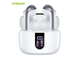 Fones de Ouvido Bluetooth Sem Fio, À Prova D'água, com Microfone, Cancelamento de Ruído e Bateria com Duração de Até 52 Horas. MDUG (branco B)
