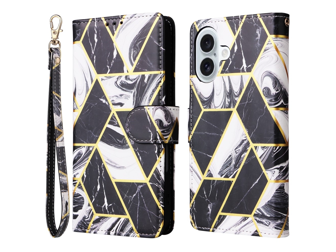 Capa Em Couro Pu, Para Apple Iphone 16plus - Preto