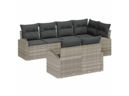 Vidaxl Conjunto De Sofá De Jardim 7 Pcs Cinzento-claro Vime Pe