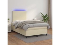 Vidaxl Cama Box Spring C/ Colchão/led 120x200cm Couro Artificial Creme