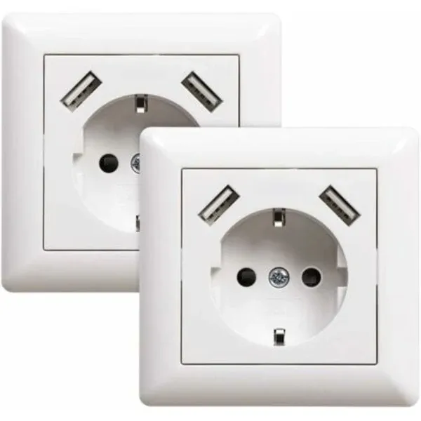 2 Tomadas com porta Usb sistema branco 55 BRILVIBERA