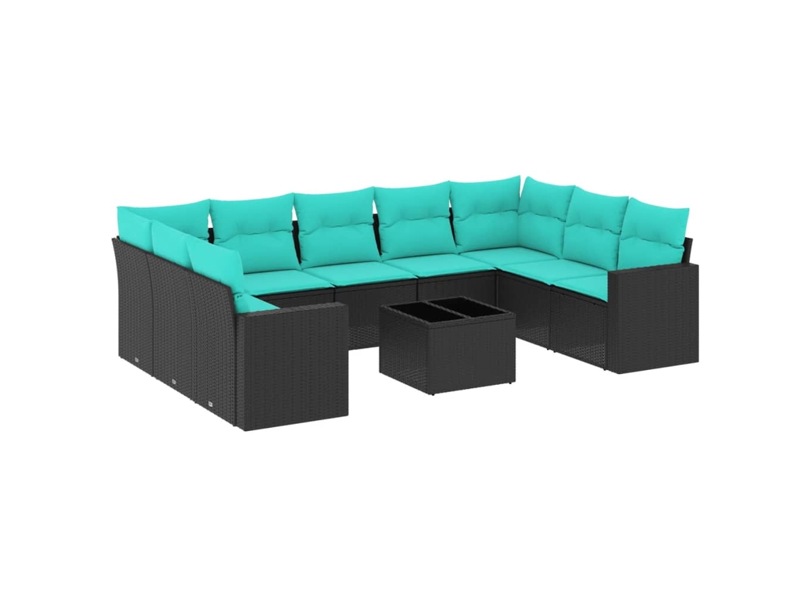 Conjunto de 10 Sofás P/ Jardim C/ Almofadões Vime Pe Preto MAISON EXCLUSIVE (10 pcs)