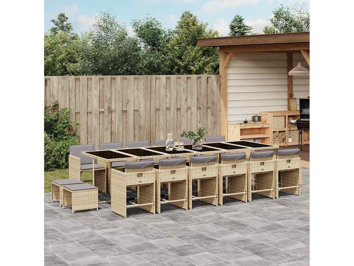 Vidaxl 11 Pcs Conj. Jantar Jardim C/ Almofadões Vime Pe Bege Misturado
