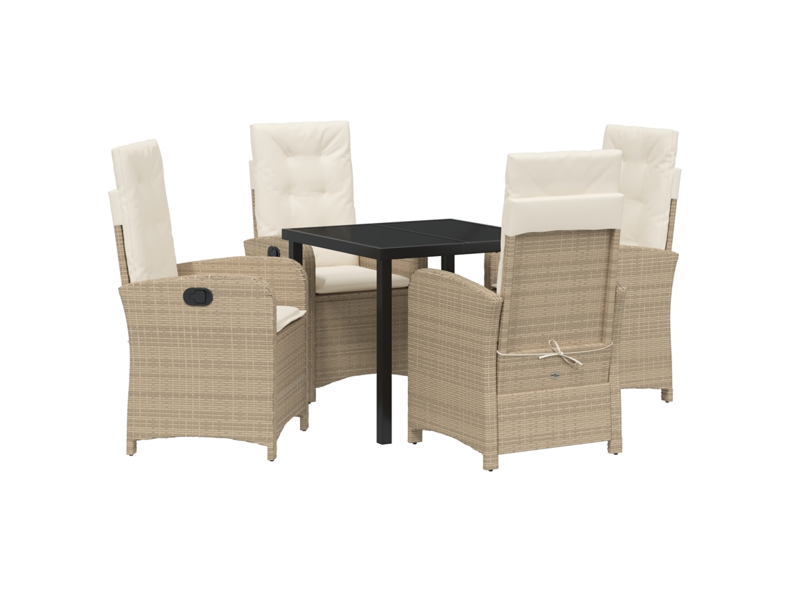 Conjunto 5 De Jantar De Jardim De Vidaxl Com Almofadas Em Bege De Rattan Polipropileno