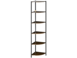 Estante de Canto Moderna com 6 Prateleiras de Metal e Mdf. 34x34x166cm. Marrom e Preto Ge