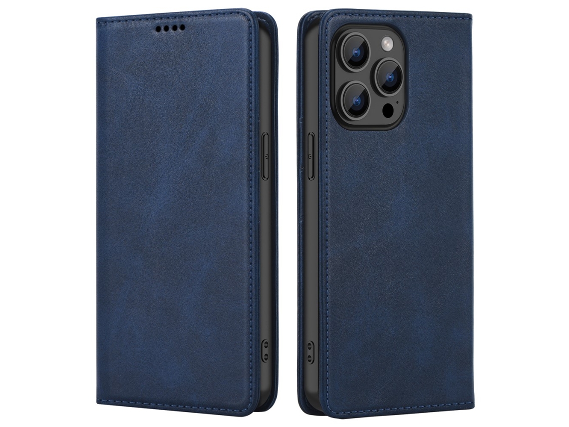 Capa Bloqueio Rfid Para Iphone 15 Pro Max Pele Sintética Com Porta-cartões Azul