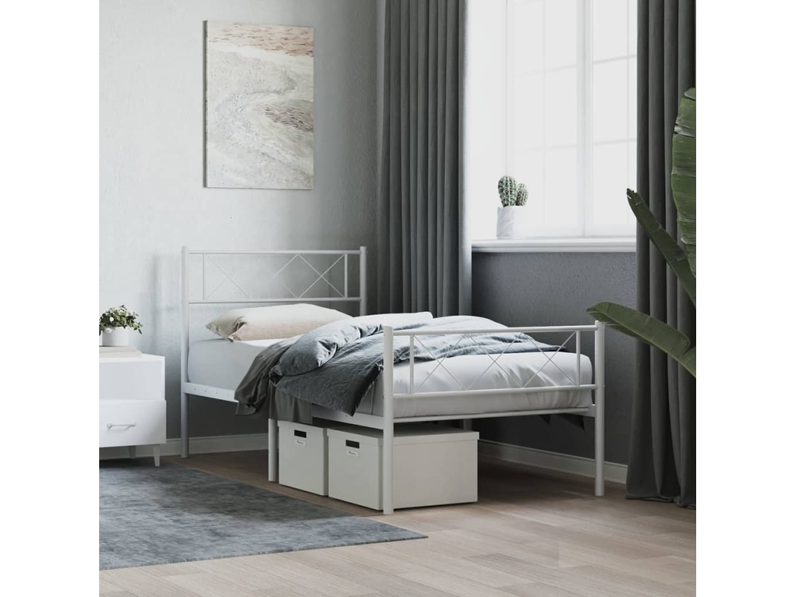 Cama De Solteirocama De Adultoestrutura De Cama Com Cabeceira E Pés 107x203 Cm Metal Branco Wsd53618