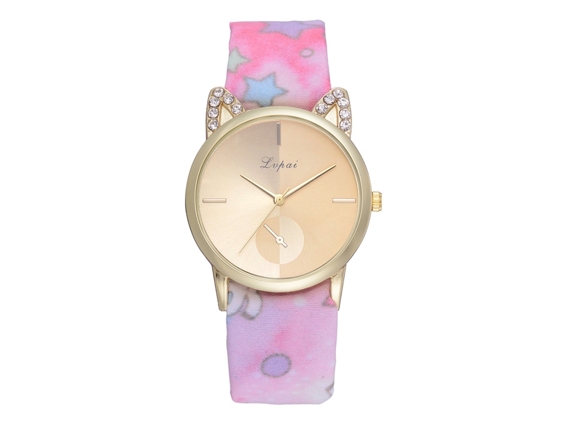 Relógio de Pulso Feminino Lvpai Quartzo Pulseiro de Tecido Rosa Casual Elegante