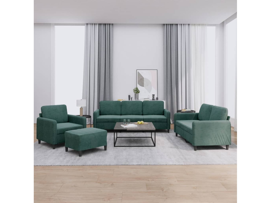 Vidaxl 4 Pcs Conjunto De Sofás Veludo Verde-escuro
