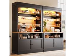 Armário de Cozinha MOBRIO Alto 107x43x184 Cm Vitrine com Led e Prateleiras Abertas Preto