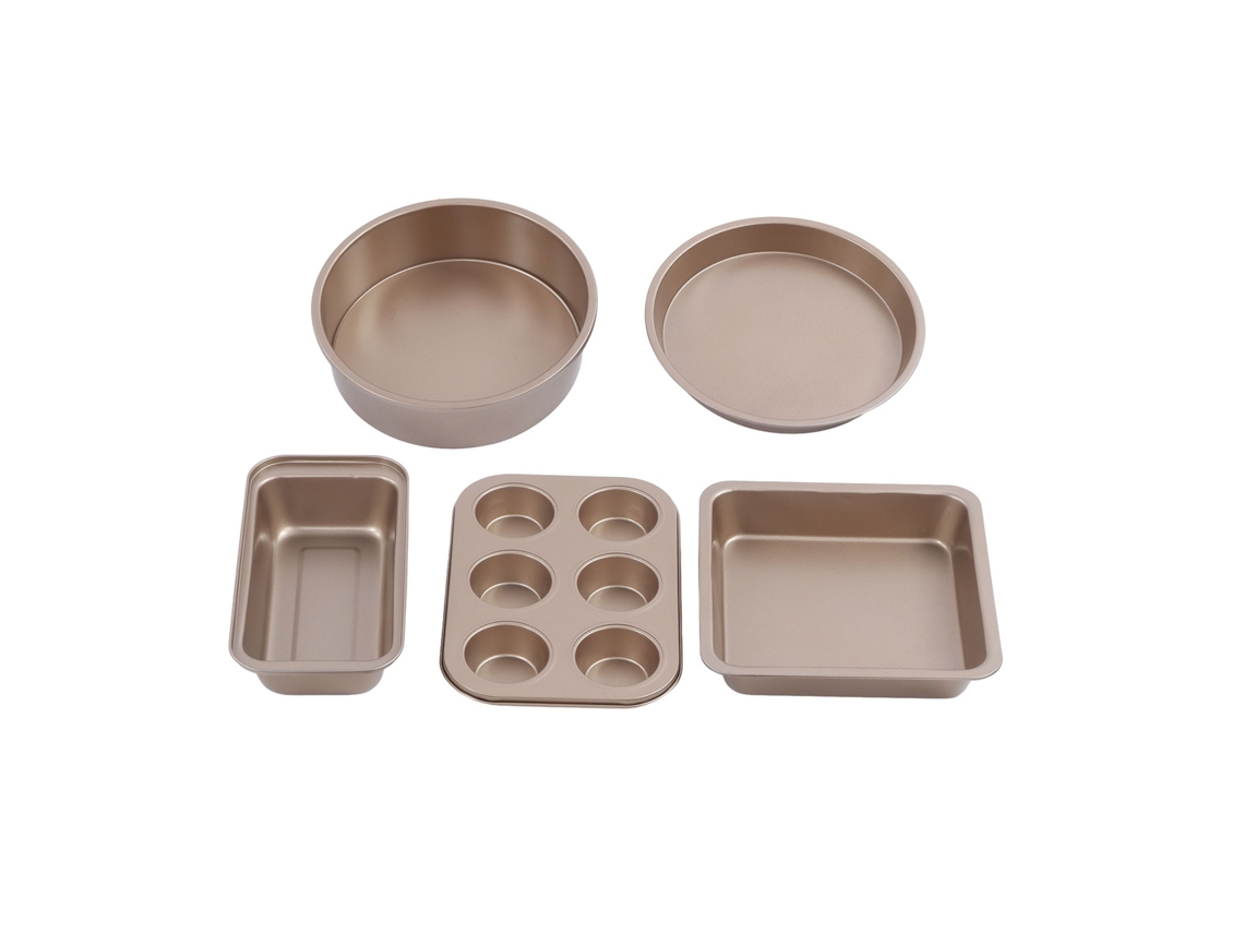 Conjunto Profissional De Assadeiras Aço Carbono, Dourado, Com Molde Bolo E Bandeja Pizza Para Cozinha Doméstica