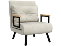 Cama de Poltrona 3 em 1 com Encosto Reclinável e Almofada. em Tecido com Efeito Veludo. 63x73x81 Cm. Creme Ge