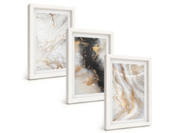 Composição De Quadros Padrões Abstratos Em Branco E Preto Espelharte (3 Peças 20x30 Cm)