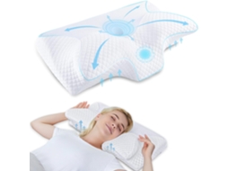 Lurelia Travesseiro Cervical, Espuma Viscoelástica, Ergonómico, Ortopédico, Capa Lavável, Para Dormir De Lado, Natural