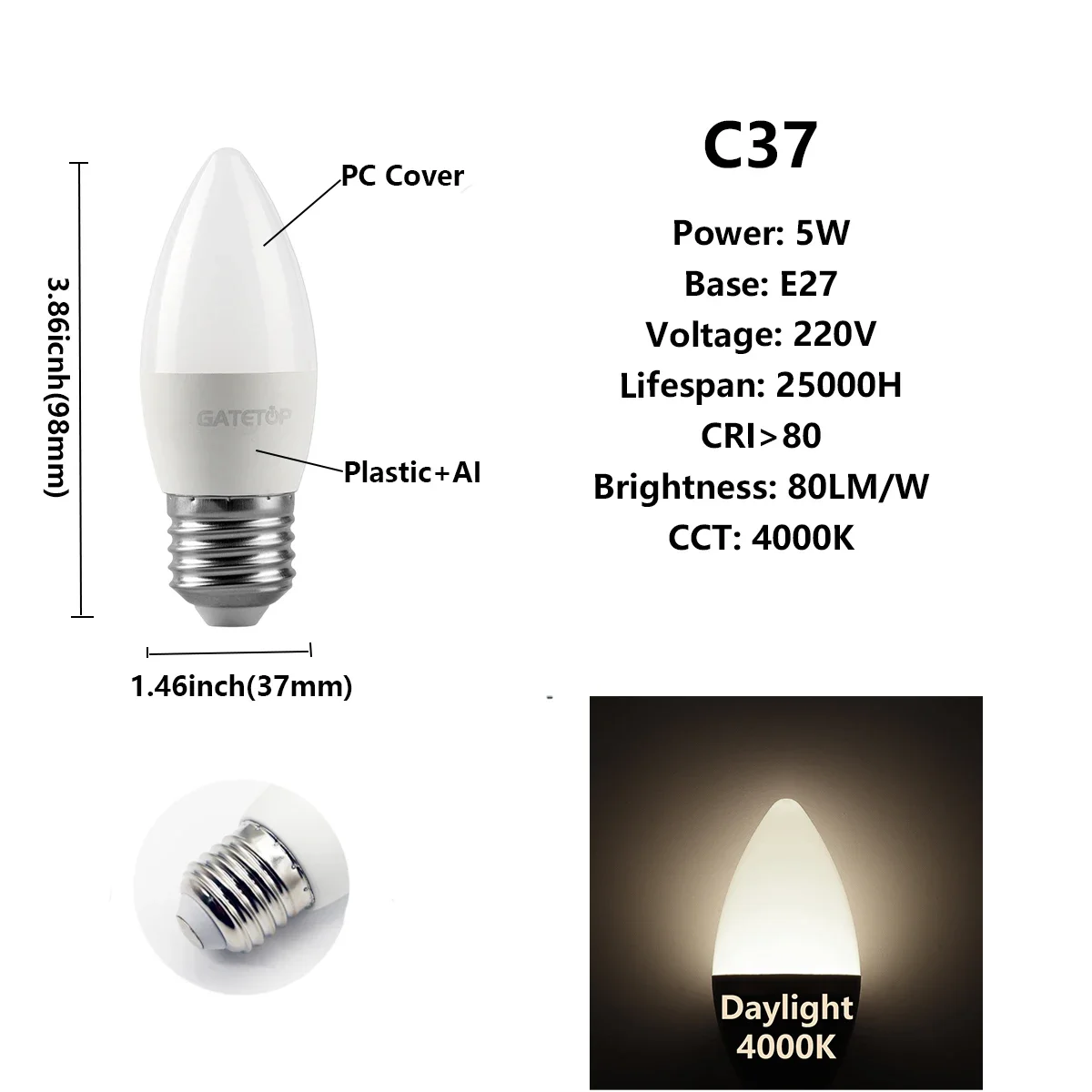 Pacote com 10 Lâmpadas Led , Ideais para Decoração de Casa, Escritório e Banheiro. MDUG (c37 5w E27 4000k)