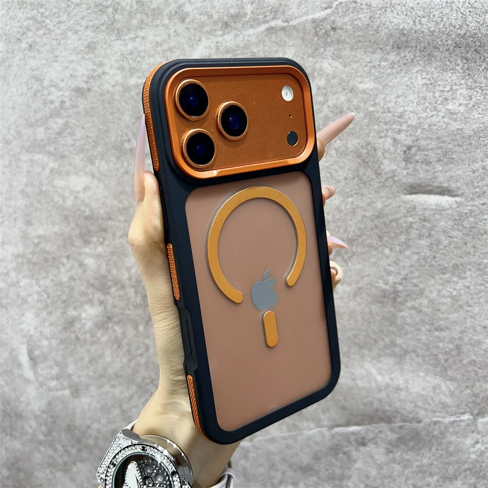Capa Magnética Fosca Para Iphone 13 Pro Max, Laranja, Compatível Com Iphone, Capa Rígida Semitransparente À Prova De Choque.