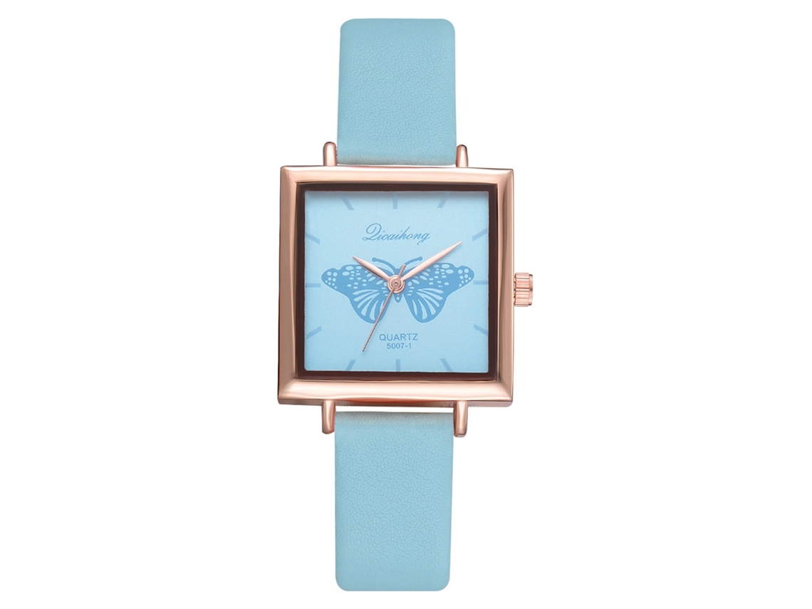 Relógio Feminino de Pulseira Pu com Mostrador Quadrado e Movimento de Quartzo Azul Céu