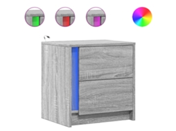 Conjunto de 2 Mesas Cabeceira com Leds Derivados Madeira Cinza Sonoma MAISON EXCLUSIVE