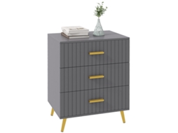 Cômoda Moderna 3 Gavetas Anti tombamento Madeira Alumínio Dourada Escura 60x40x71,5cm Cinza S/MARCA