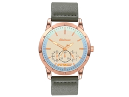 Reloj Hombre De Cuarzo Con Correa De Cuero Pu Moda Dial De Tres Ojos Oro Rosa Verde Ejército