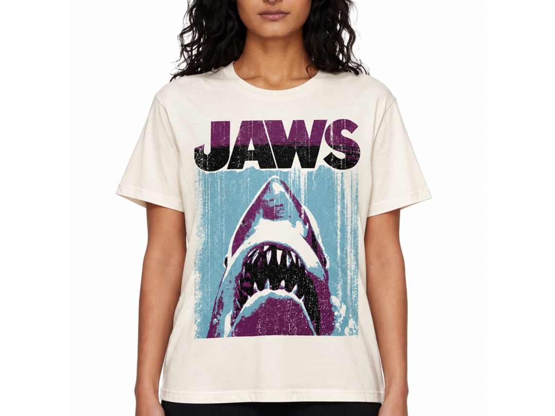 Rockinstone Jaws Movie Day Under Night Over Solid Natural Adult T-shirt Size:xl