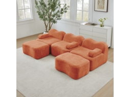 Sofá Modular Em Chenile, Formato U, Com Otomana E Baú Para Sala, 6 Lugares E Chaise.