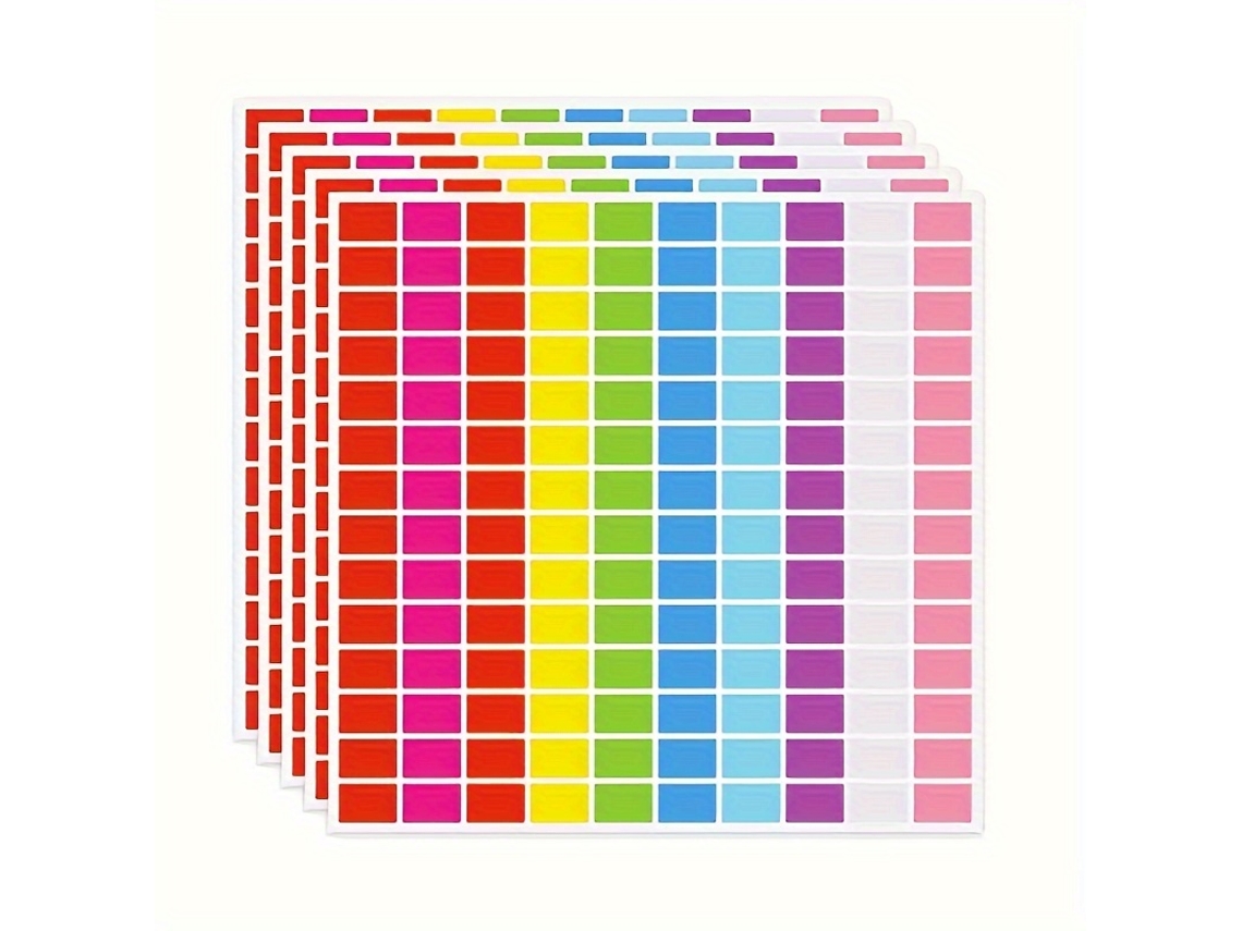 5 Folhas/700 Adesivos Retangulares Coloridos, Adesivo Removível, 10 Cores MDUG