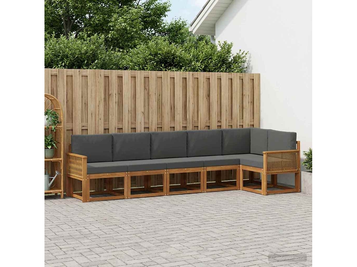 Vidaxl Conjunto De Sofás Para Exterior 6 Unid. Natural E Antracite
