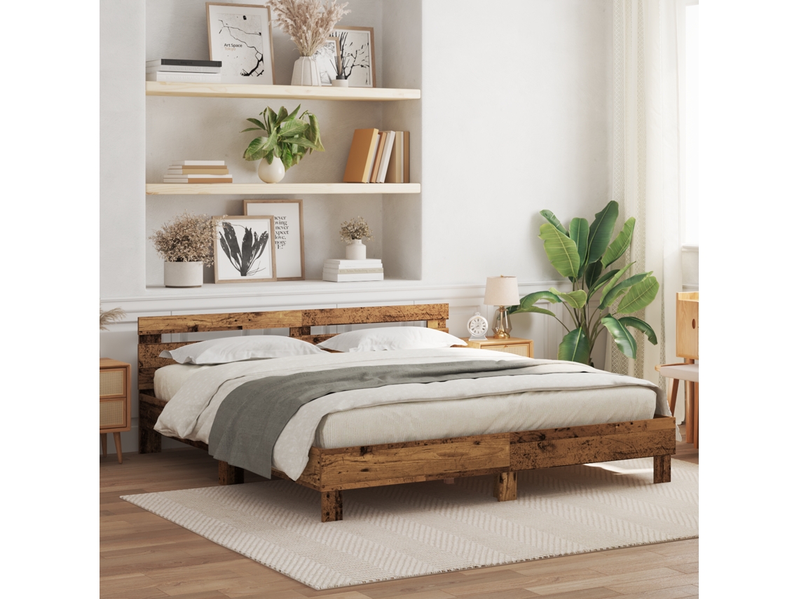 Estrutura De Cama Madeira Velha Rústica Madeira Recuperada Sólida