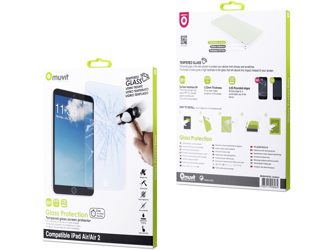 Protetor Ecrã Tablet MUVIT iPad Air (iPad Air e Air 2 - 9.7'' - Vidro Temperado)