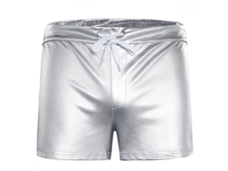 Shorts de couro Rebe-Glitter para homem Zri M Prata