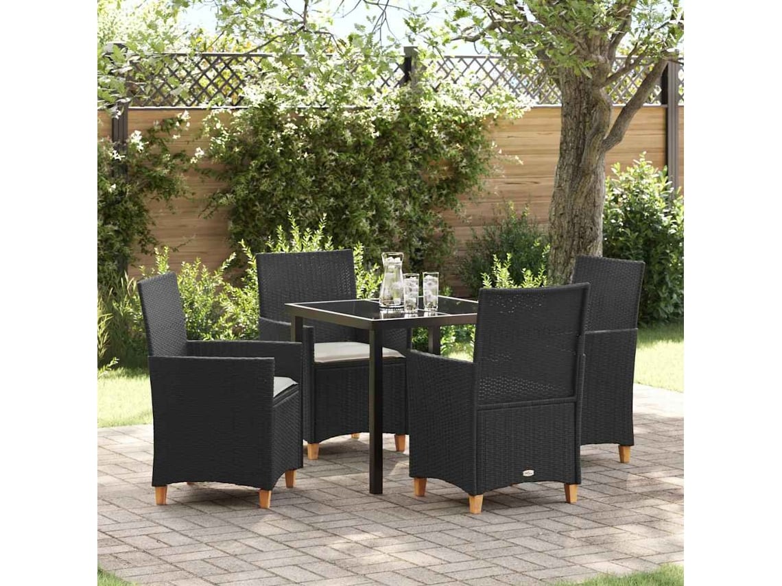 Vidaxl Conjunto de Jantar para Jardim 5 Pcs Preto Vime Pe