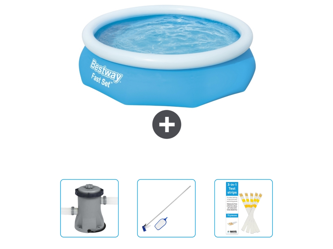 Piscina Inflável Redonda BESTWAY Fast Set 305 X 76 Cm Azul Incluída Bombear Kit de Limpeza Tiras de Teste