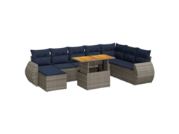Conjunto de 9 Sofás para Jardim com Almofadões Vime Pe Cinzento MAISON EXCLUSIVE (90x200 cm)