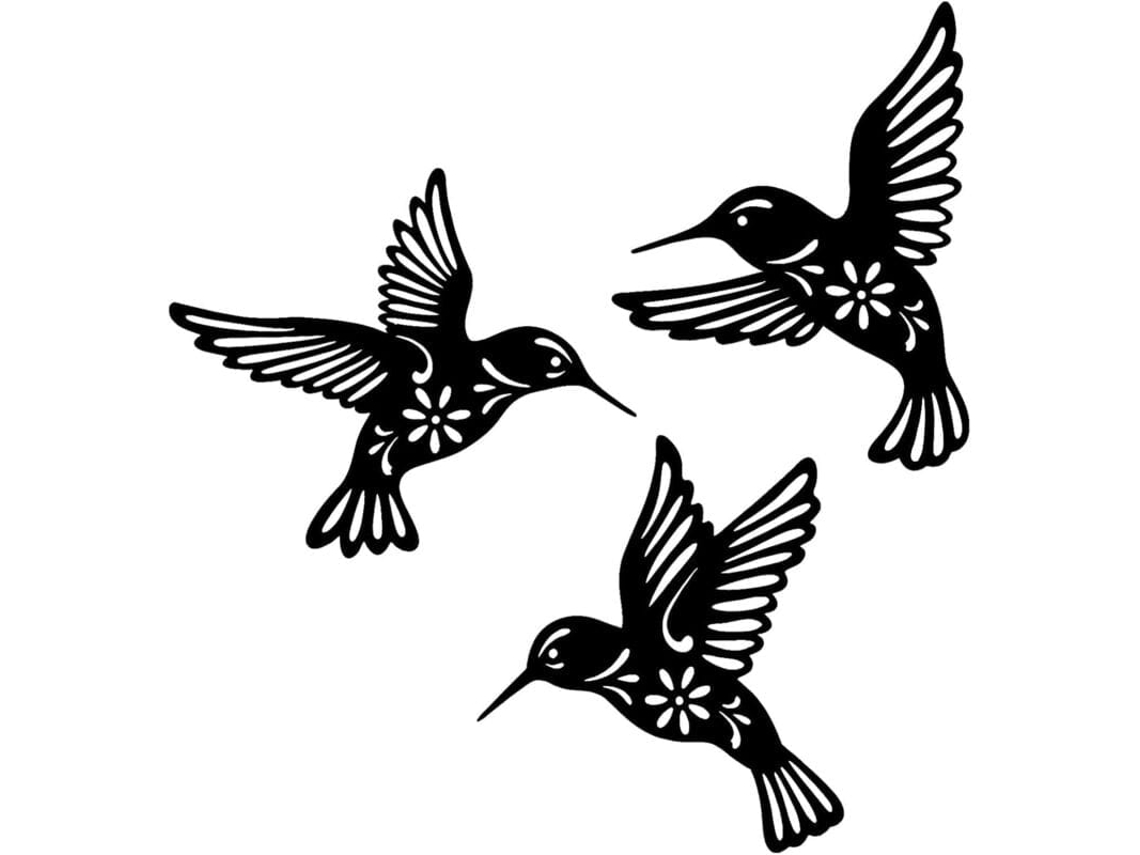 Decoração De Parede Pássaro Colibri De Metal Preto, 3 Peças 10.2in Arte De Parede De Metal Para Sala De Estar