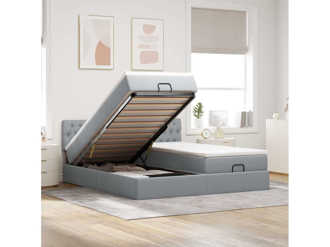 Vidaxl Estrutura De Cama Otomana Com Colchões Tecido Cinzento Claro
