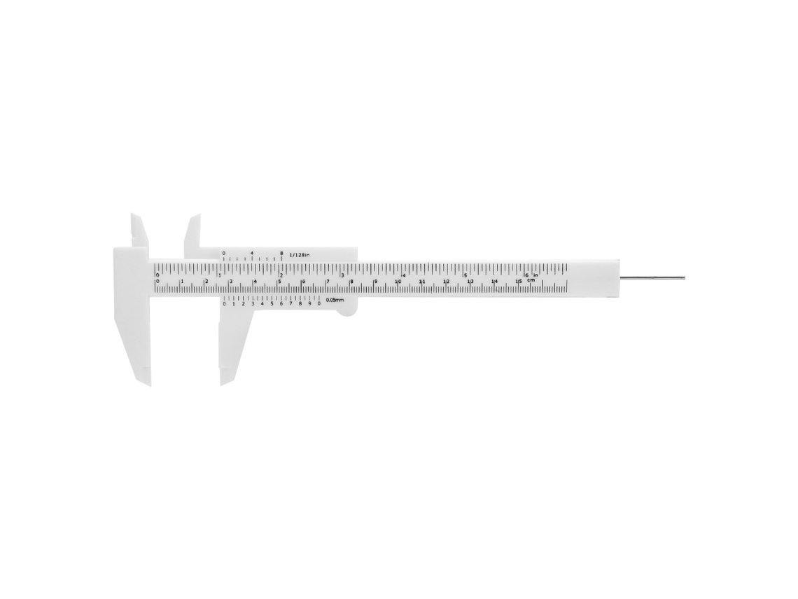 Paquímetro Vernier de plástico com régua dupla e escala, alta precisão, 150 mm, 0,5 mm, branco, ferramenta de medição