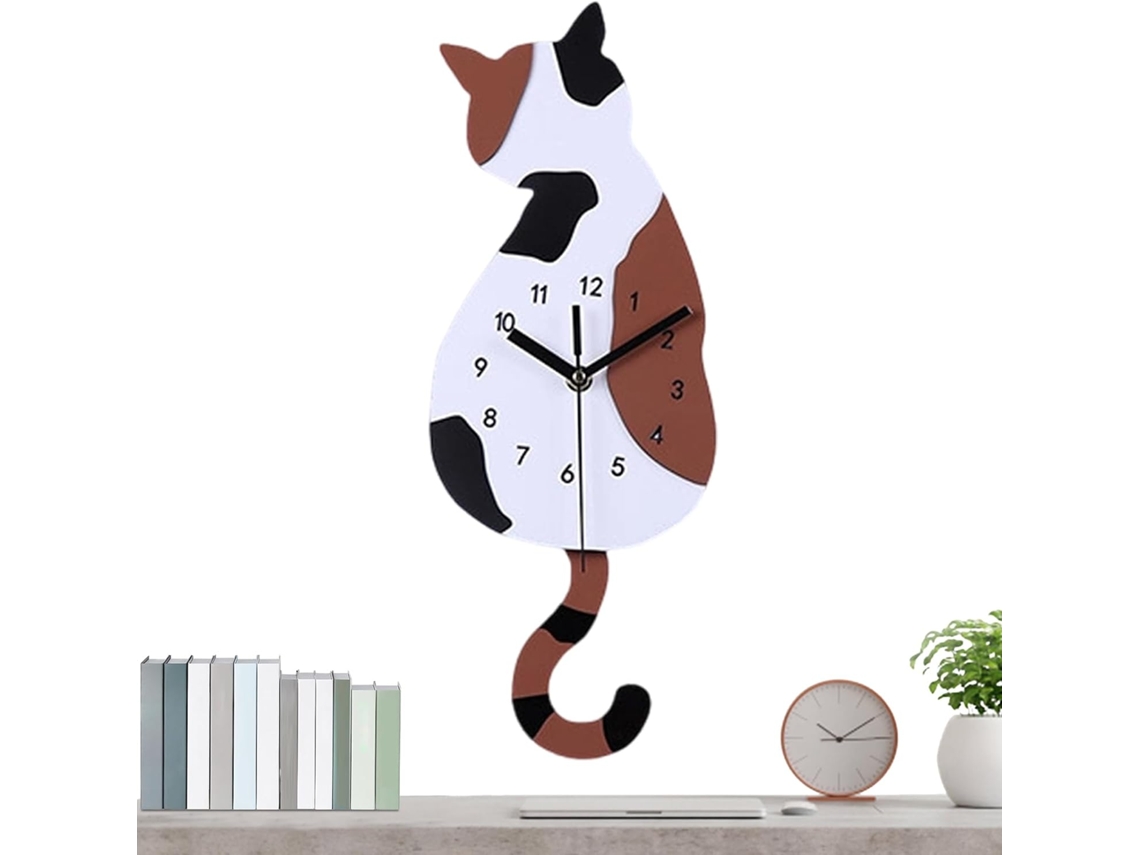 Relógio De Parede Com Design De Gato, Cauda Oscilante E Funciona Com |