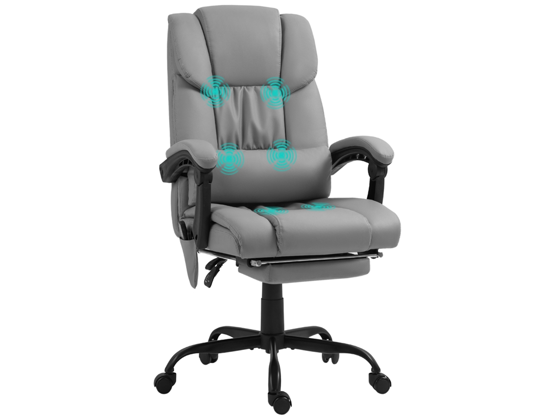 Cadeira De Escritório Com Massagem De 6 Pontos, Encosto Alto, Reclinável, Altura Ajustável, Apoio Para Os Pés E Controle Remoto, Cinza.