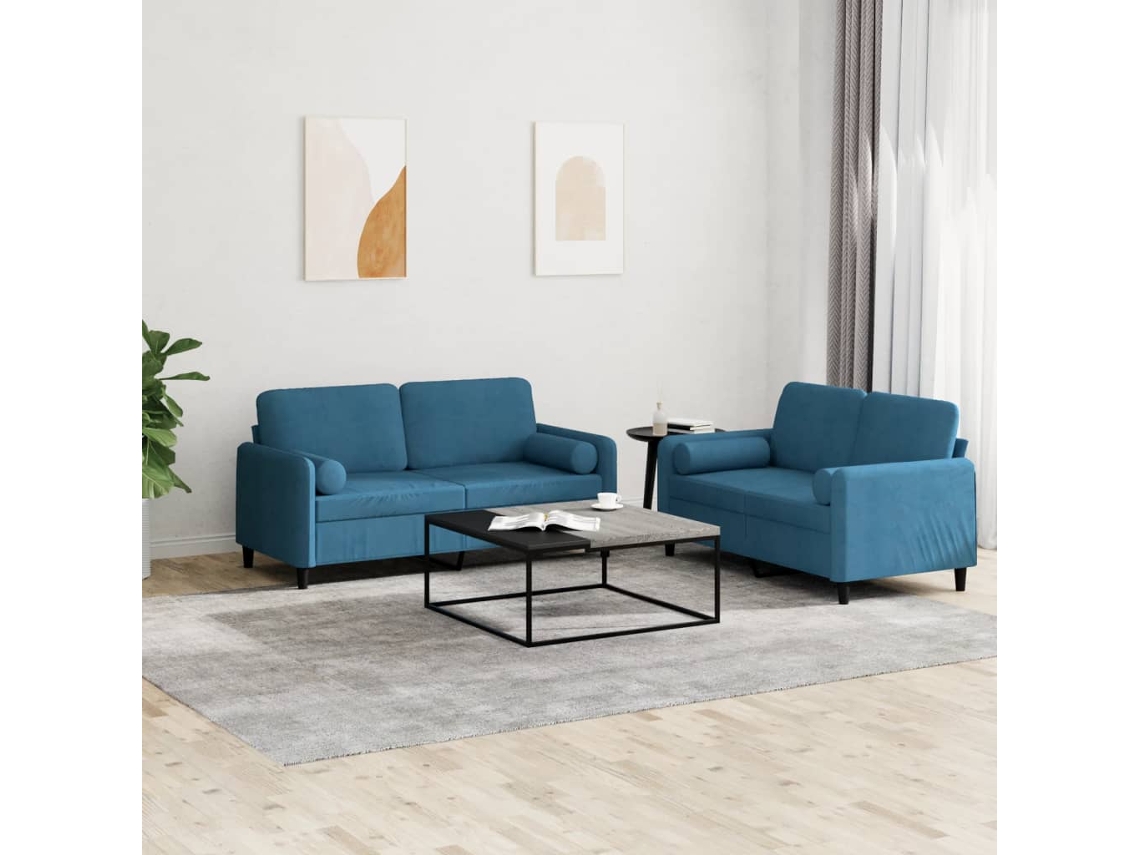 Conjunto 2 Pcs de Sofás com Almofadas Veludo Azul PANGSHIYUAN