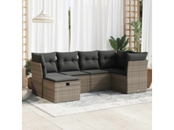 Vidaxl 6 Pcs Conjunto Sofás De Jardim Com Almofadões Vime Cinzento