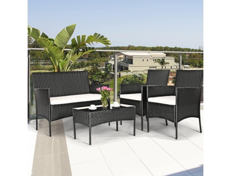 Conjunto 4 Lounge De Jardim Com Travesseiro Adequado Para Resorts Racingreat Preto (1 Sofá De Dois Lugares 2 Sofá De Solteiro 1 Mesa De Centro)