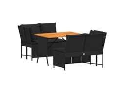 Conjunto de 3 Sofás de Jardim com Almofadões Vime Pe Preto MAISON EXCLUSIVE (3 pcs)