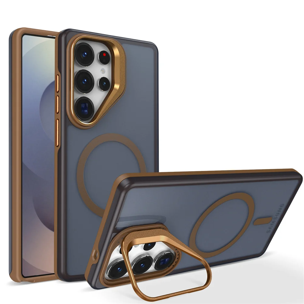 (galaxy S24 Fe, Dourado) Capa Protetora Magsafe Para Samsung Com Suporte De Lente Em Metal E Função Magnética.